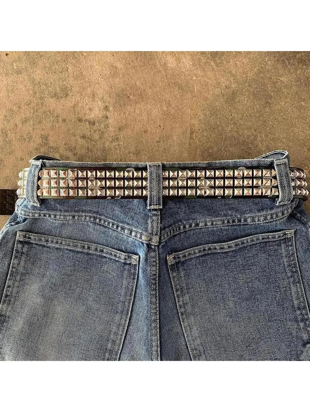 Vintage y2k 2000s Punk Style green camoDiamond Studded black essential belt